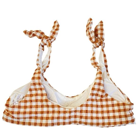Andie Sparrow Brown Gingham Mandalay Shoulder Tie Bikini Top Sz M NWT - Picture 5 of 12